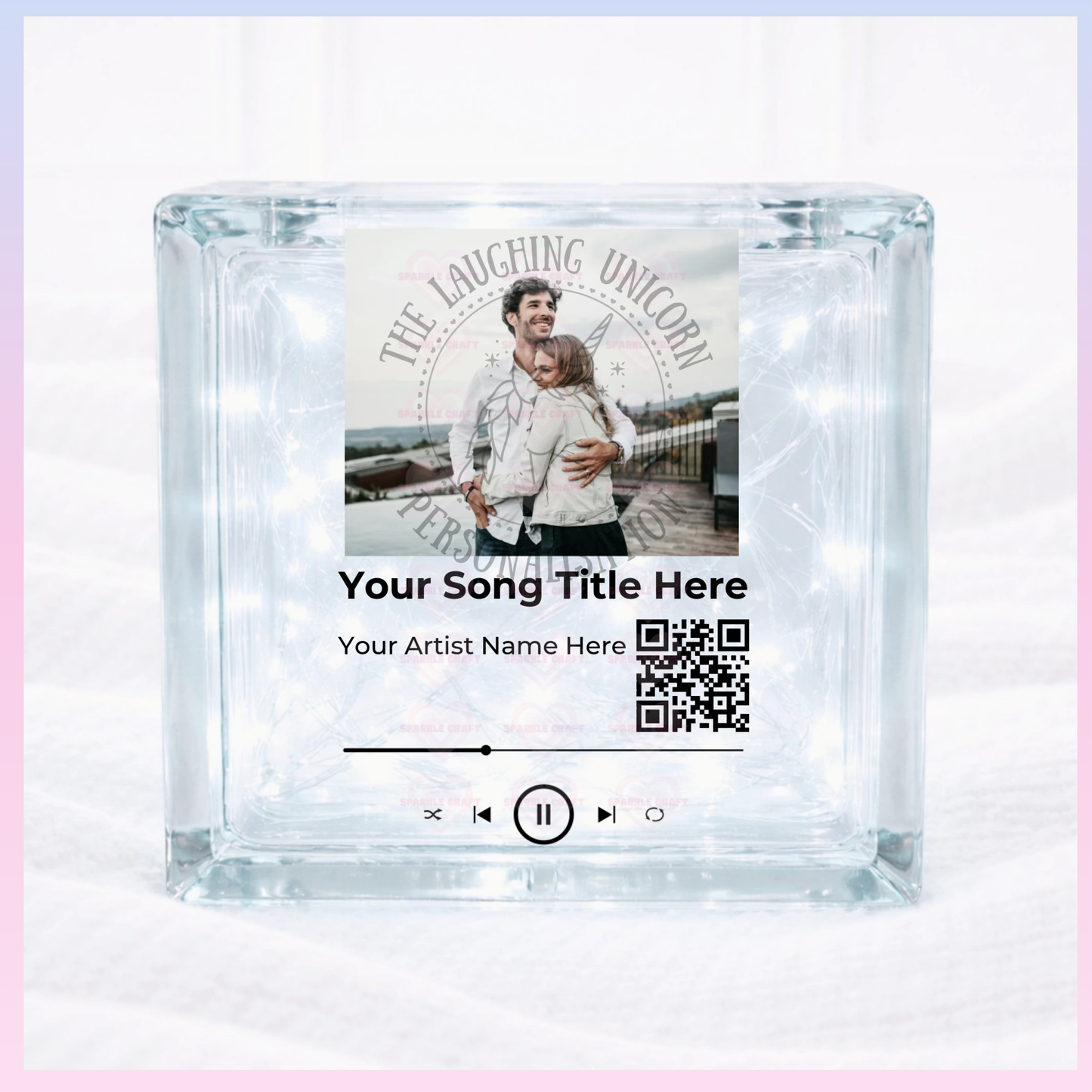 Personalised picture and song Glass Block