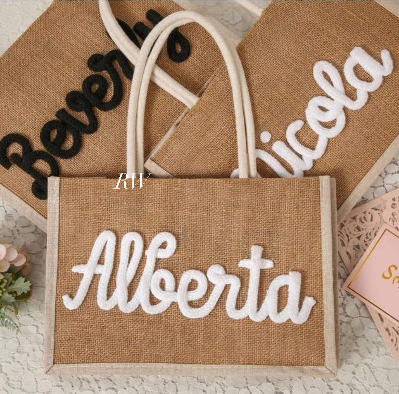 Personalised Embroidered Burlap Bag Size Small