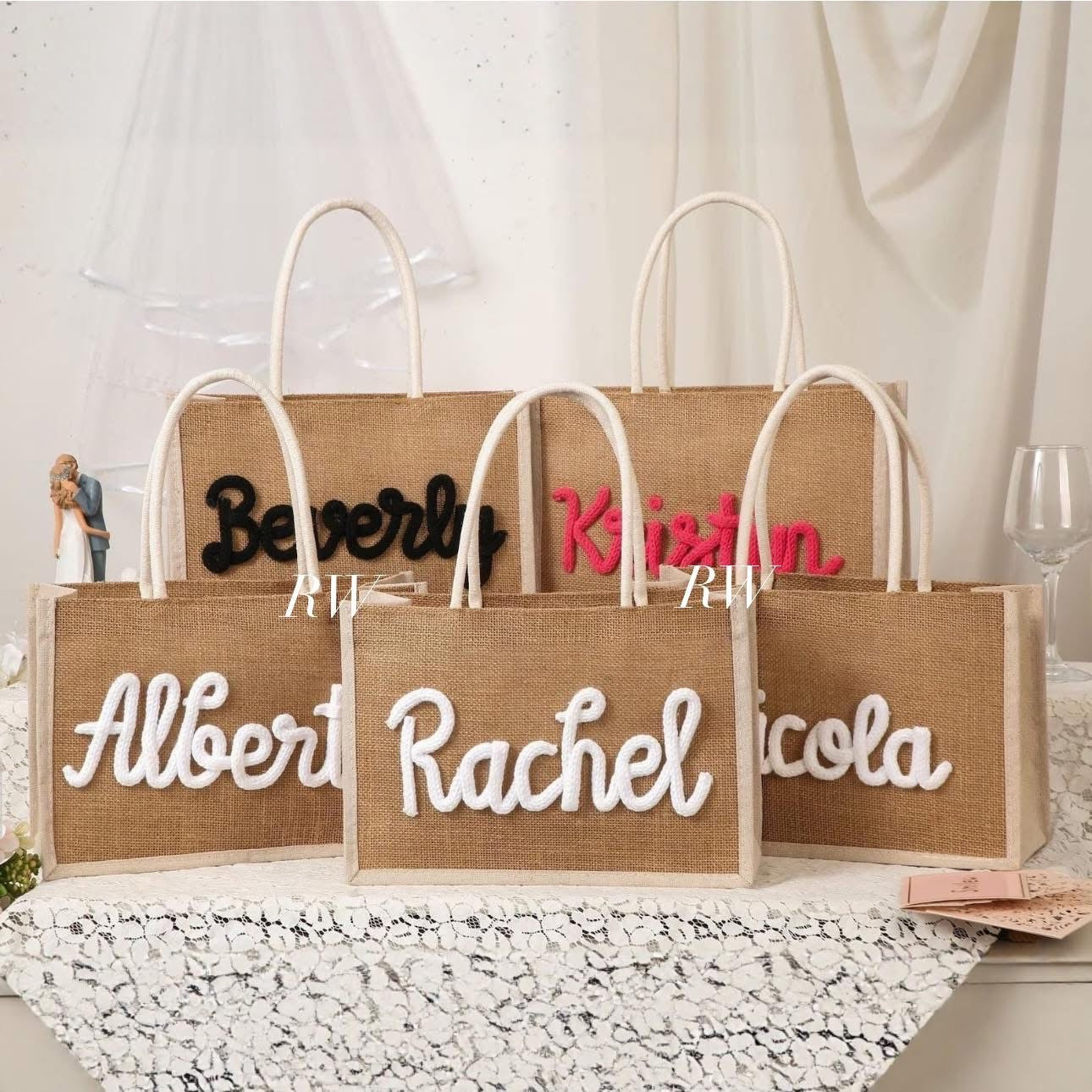 Personalised Embroidered Burlap Bag -Medium