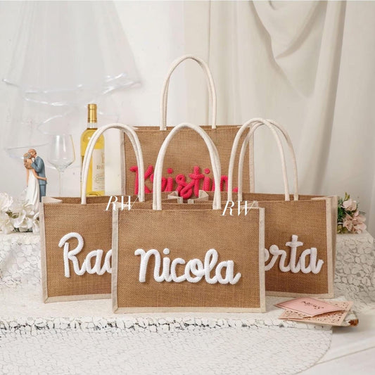Personalised Embroidered Burlap Bag - Large