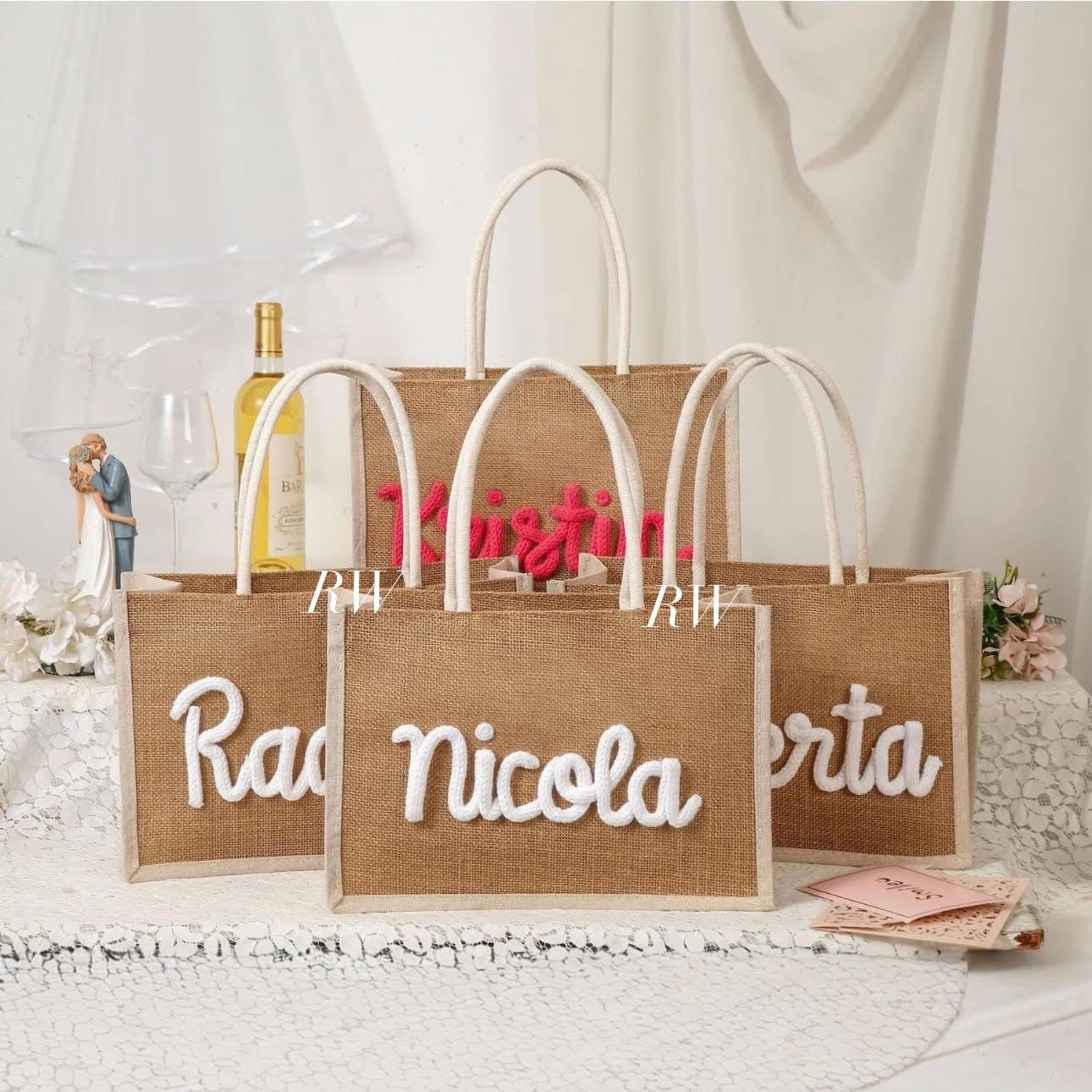 Personalised Embroidered Burlap Bag -Medium